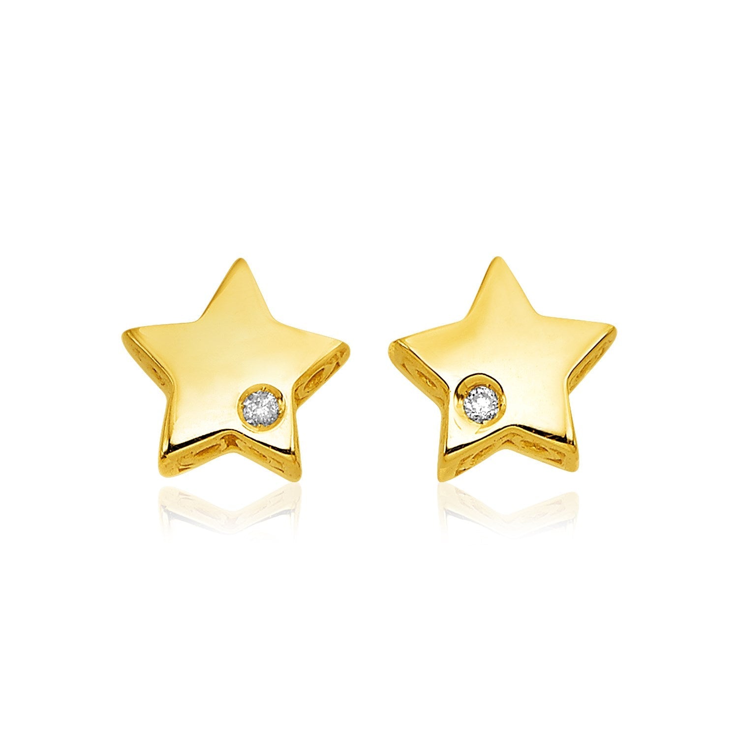 14k Yellow Gold Polished Star Earrings with Diamonds(6.5mm) - Coolpeacock