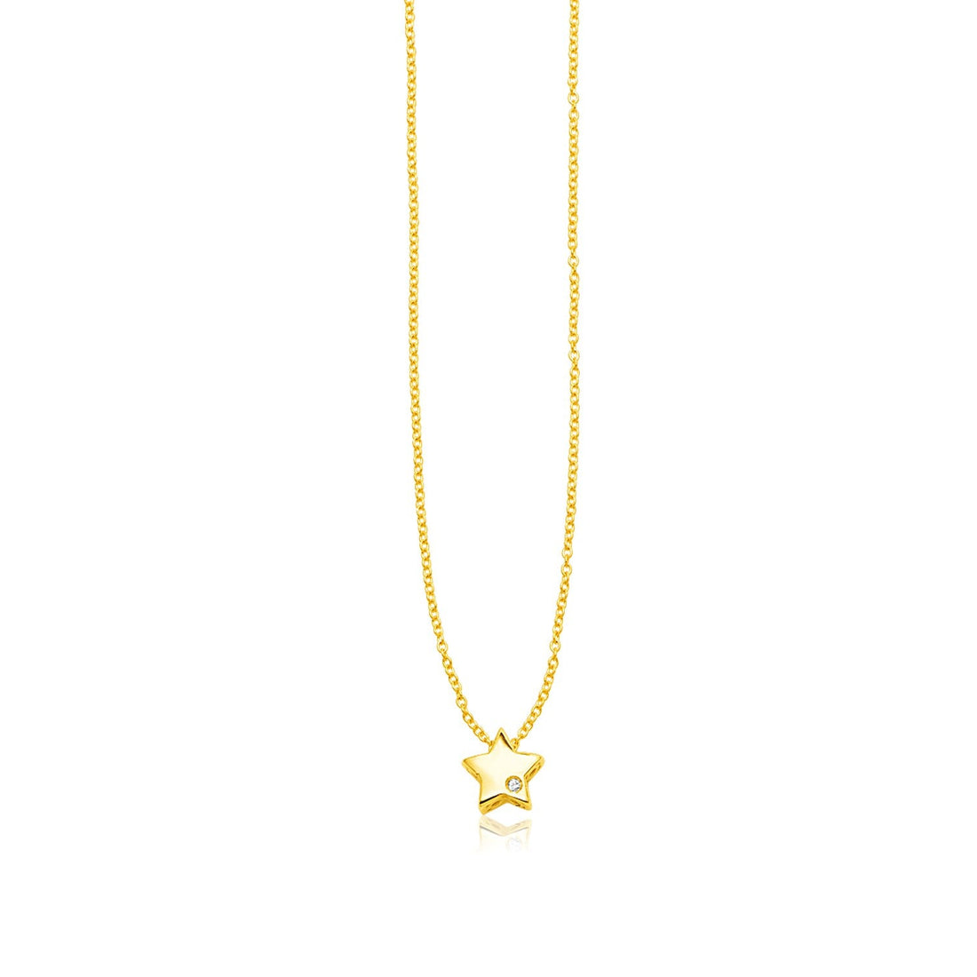 14k Yellow Gold Polished Star Necklace with Diamond - Coolpeacock