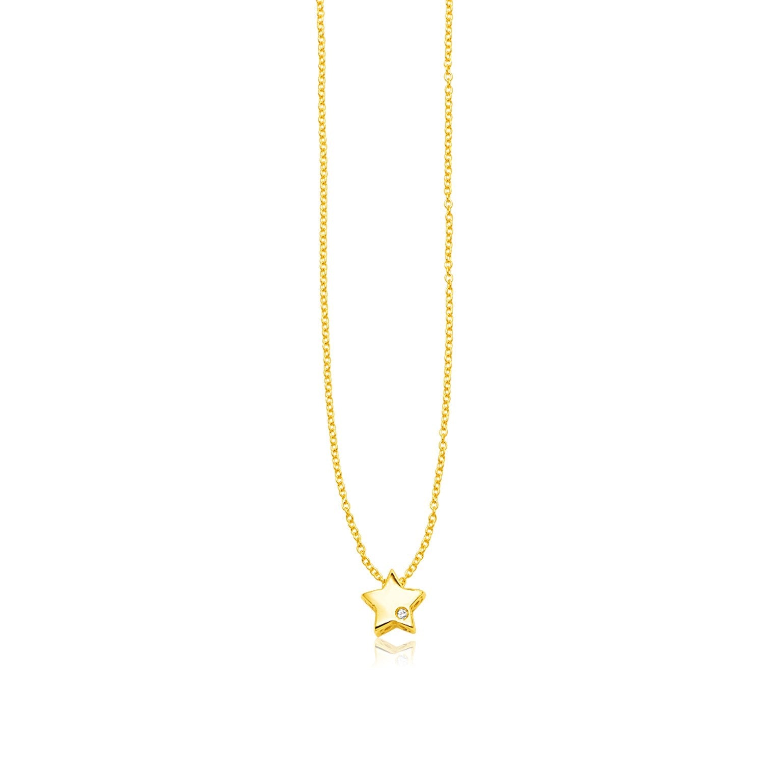 14k Yellow Gold Polished Star Necklace with Diamond - Coolpeacock