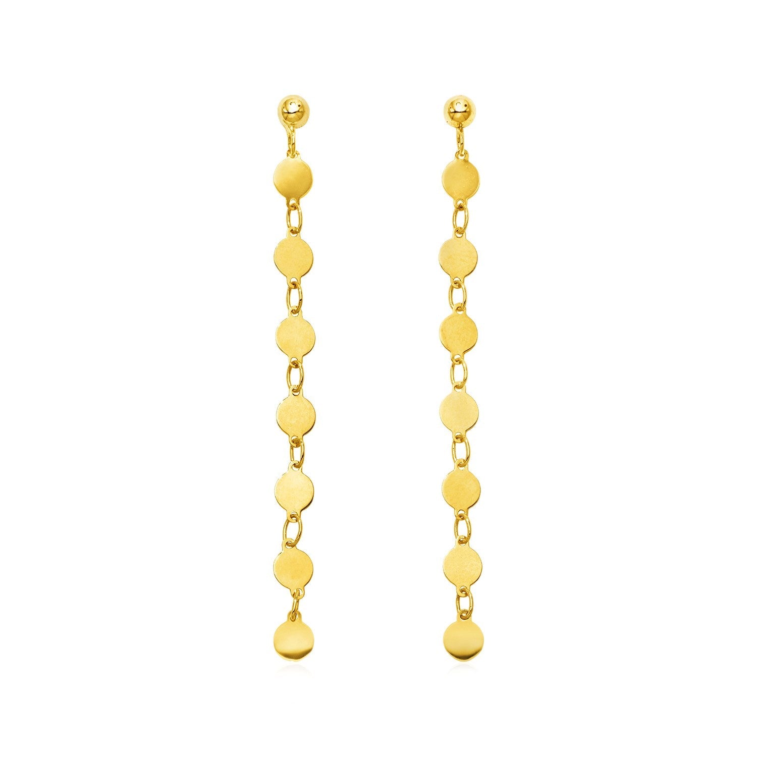 14k Yellow Gold Post Dangle Earrings with Polished Circles - Coolpeacock
