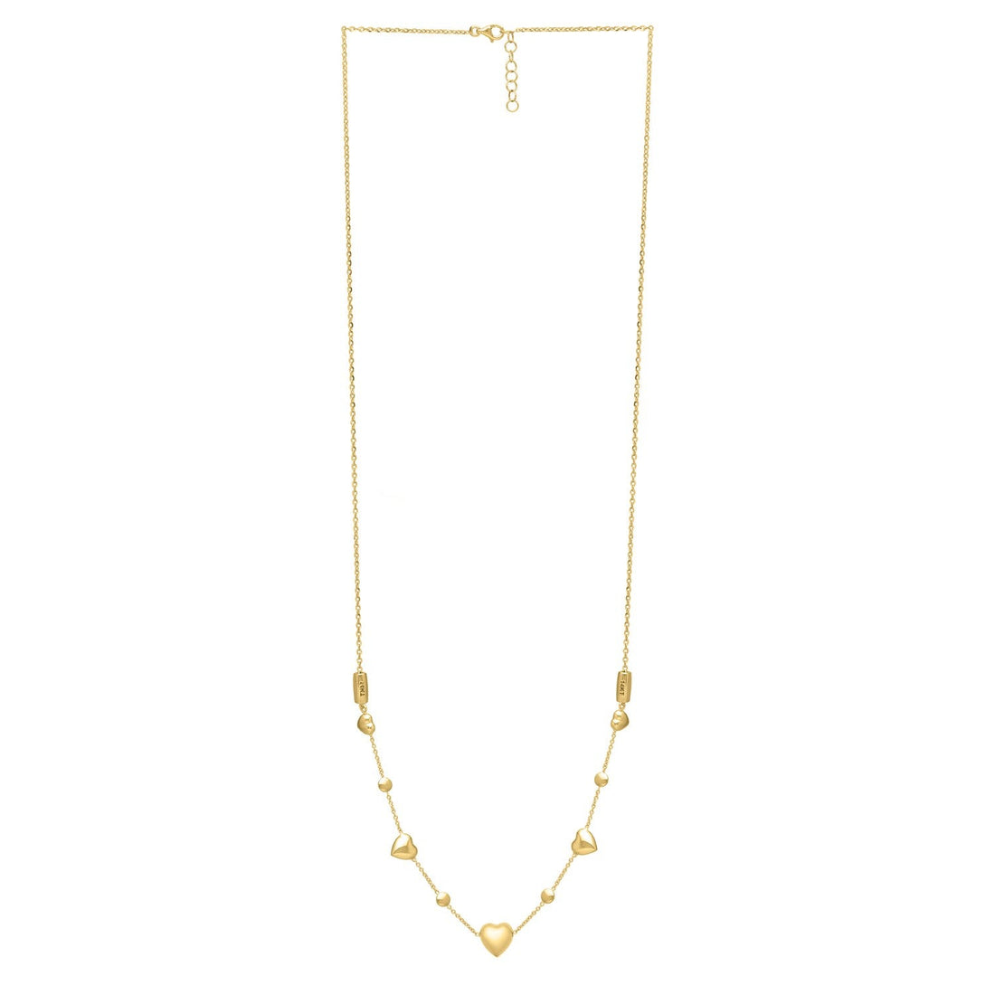 14k Yellow Gold Puff Heart Adjustable Necklace - Coolpeacock
