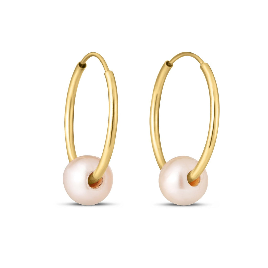 14k Yellow Gold Round Endless Pearl Earring(1x14mm) - Coolpeacock