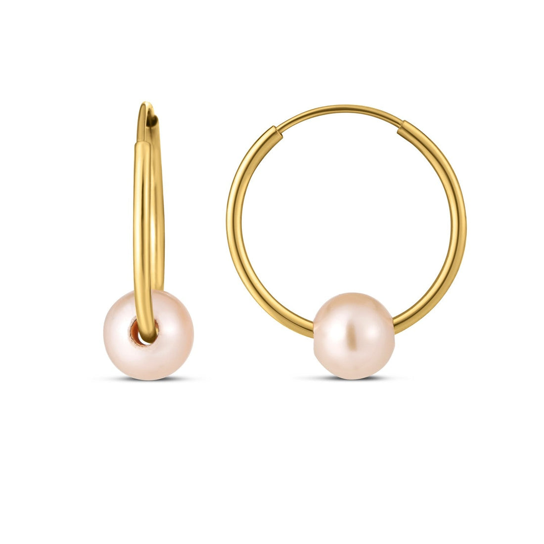 14k Yellow Gold Round Endless Pearl Earring(1x14mm) - Coolpeacock