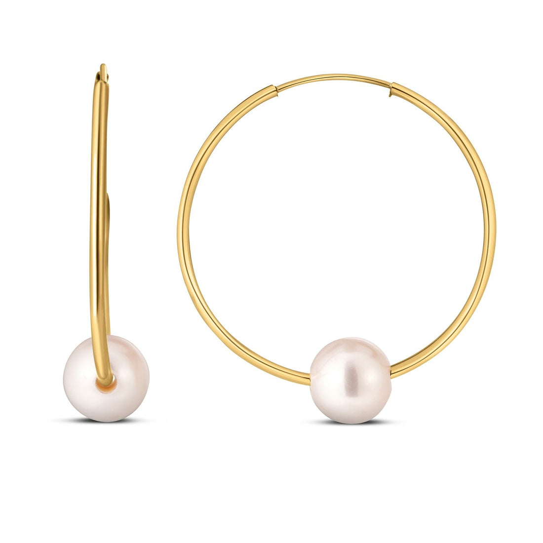 14k Yellow Gold Round Endless Pearl Earring(1x25mm) - Coolpeacock