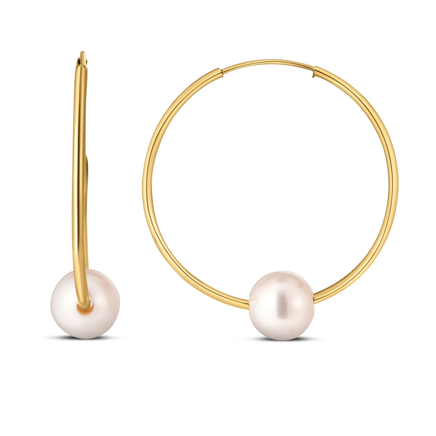 14k Yellow Gold Round Endless Pearl Earring(1x25mm) - Coolpeacock