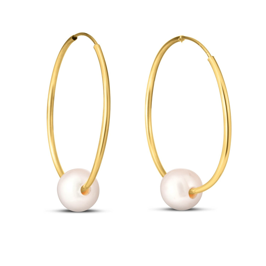 14k Yellow Gold Round Endless Pearl Earring(1x25mm) - Coolpeacock