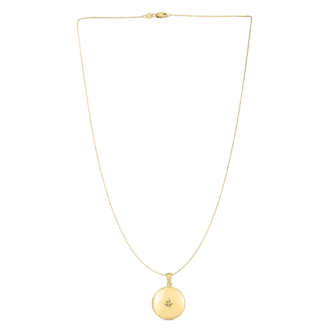 14k Yellow Gold Round North Star Locket Necklace - Coolpeacock
