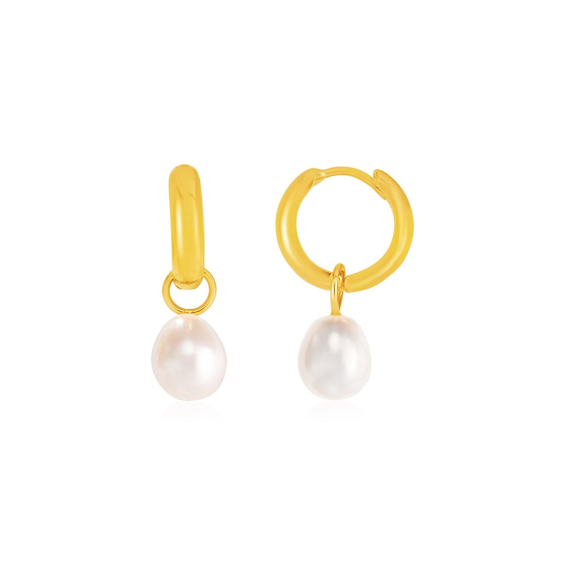 14k Yellow Gold Small Hoop Earrings with Pearls - Coolpeacock