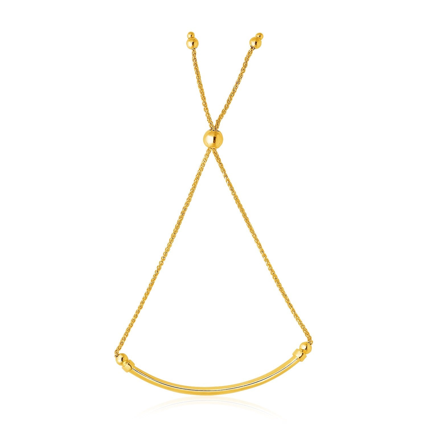 14k Yellow Gold Smooth Curved Bar and Lariat Style Bracelet (1.00 mm) - Coolpeacock