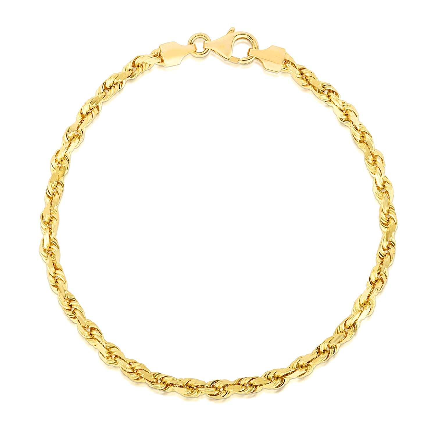 14k Yellow Gold Solid Diamond Cut Rope Bracelet (4.00 mm) - Coolpeacock