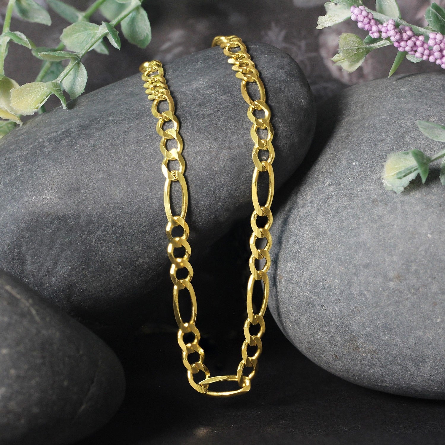 14k Yellow Gold Solid Figaro Chain (4.50 mm) - Coolpeacock