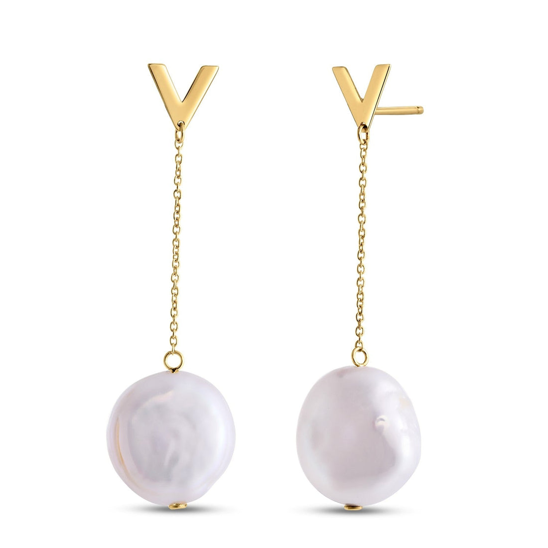 14k Yellow Gold Tesoro Pearl Drop Earrings - Coolpeacock