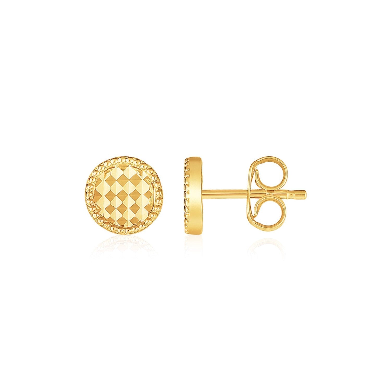 14k Yellow Gold Textured Circle Post Earrings - Coolpeacock