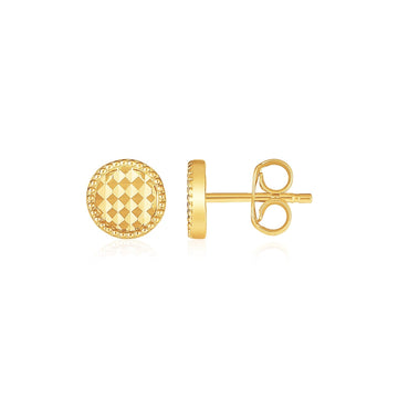 14k Yellow Gold Textured Circle Post Earrings - Coolpeacock