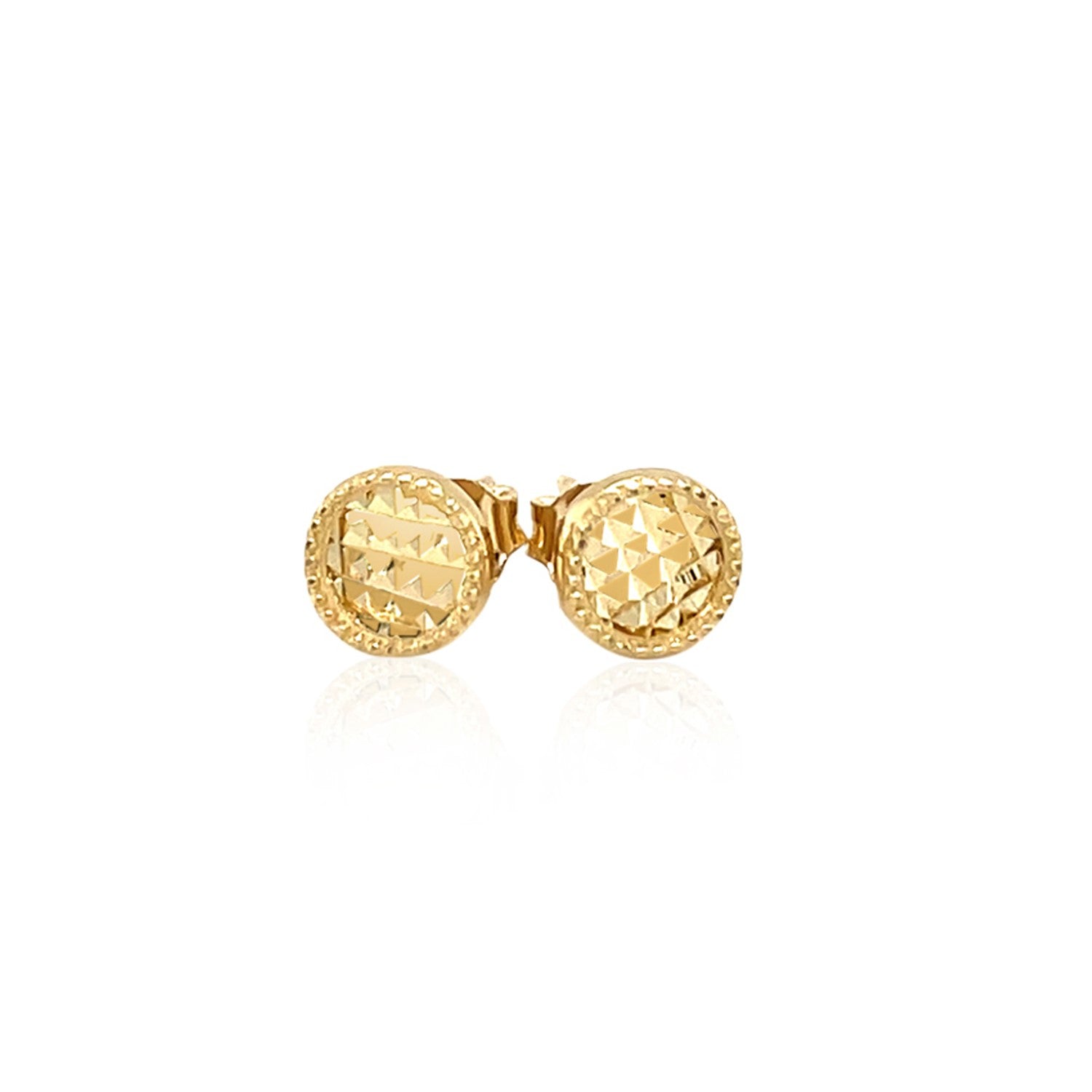 14k Yellow Gold Textured Circle Post Earrings - Coolpeacock
