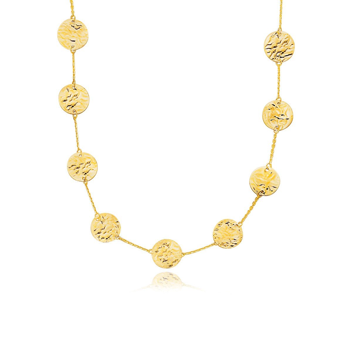 14k Yellow Gold Textured Disc Long Layering Necklace - Coolpeacock