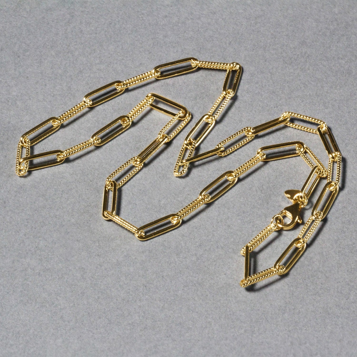 14k Yellow Gold Textured Paperclip Chain (3.50 mm) - Coolpeacock