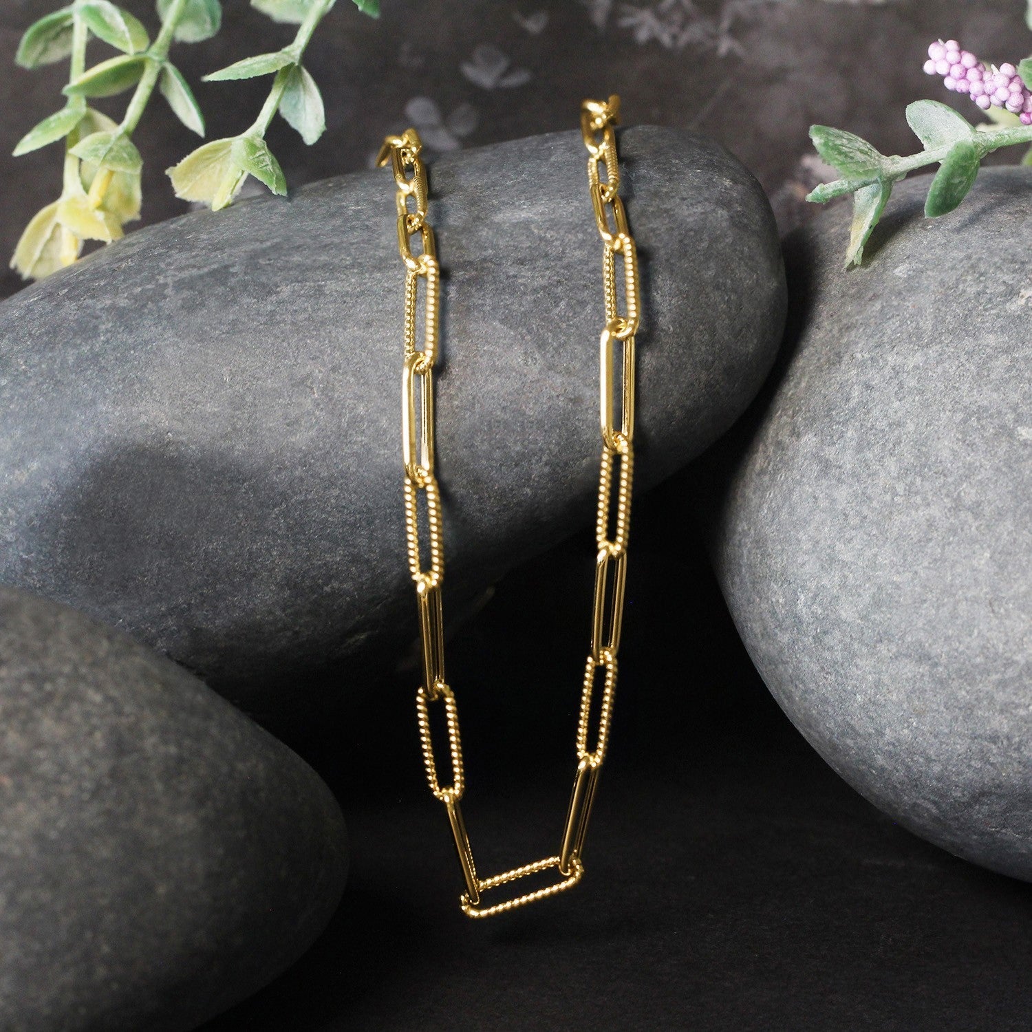 14k Yellow Gold Textured Paperclip Chain (3.50 mm) - Coolpeacock
