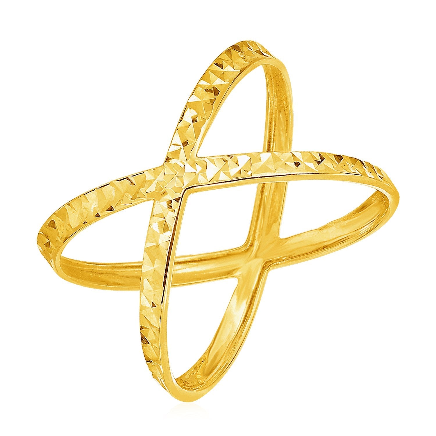 14k Yellow Gold Textured X Profile Ring - Coolpeacock