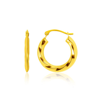 14k Yellow Gold Wavy Texture Hoop Earrings - Coolpeacock