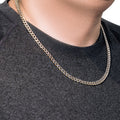 14k Yellow Gold White Pave High Polish Modern Lite Miami Cuban Chain (6.50 mm) - Coolpeacock