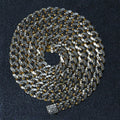 14k Yellow Gold White Pave High Polish Modern Lite Miami Cuban Chain (6.50 mm) - Coolpeacock