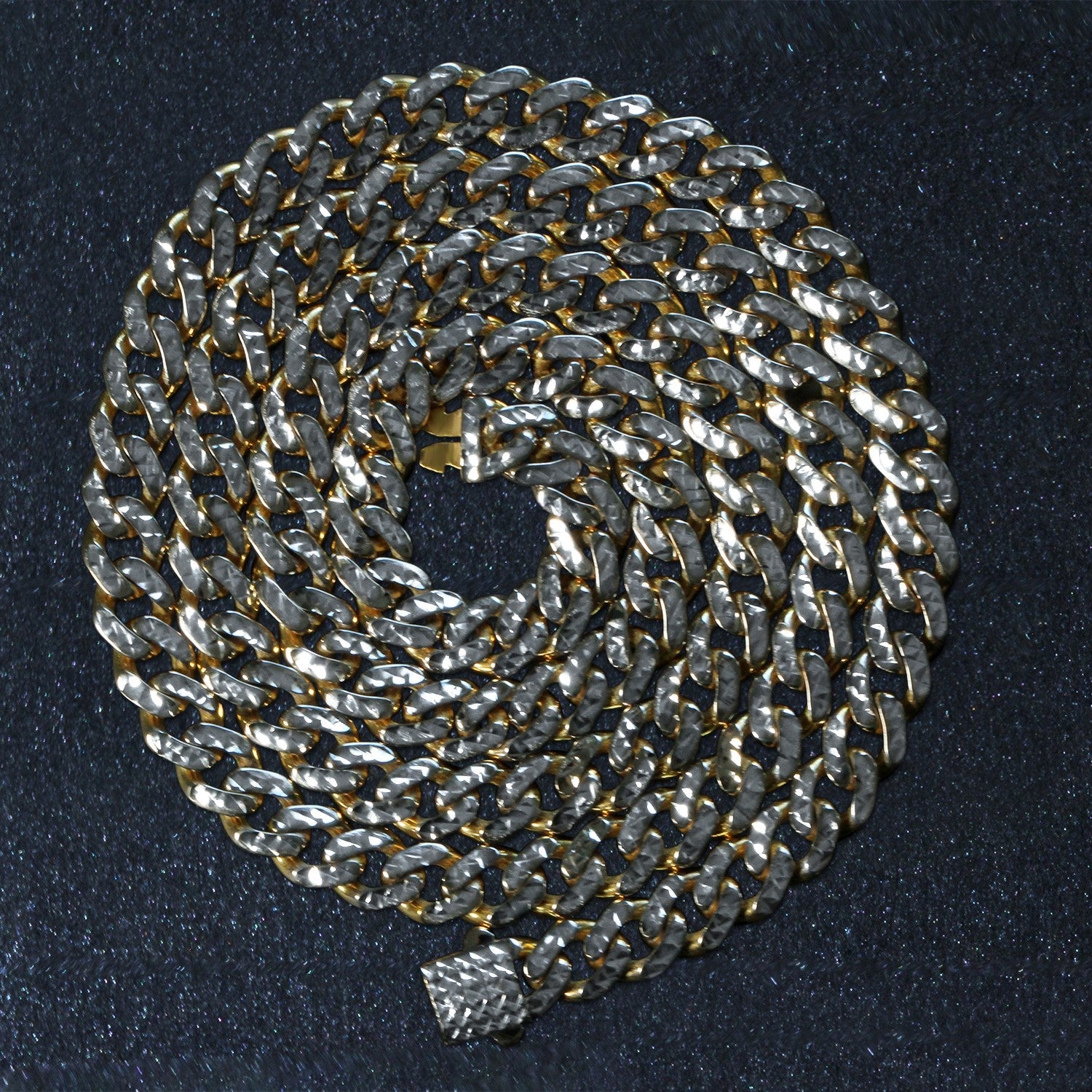 14k Yellow Gold White Pave High Polish Modern Lite Miami Cuban Chain (6.50 mm) - Coolpeacock