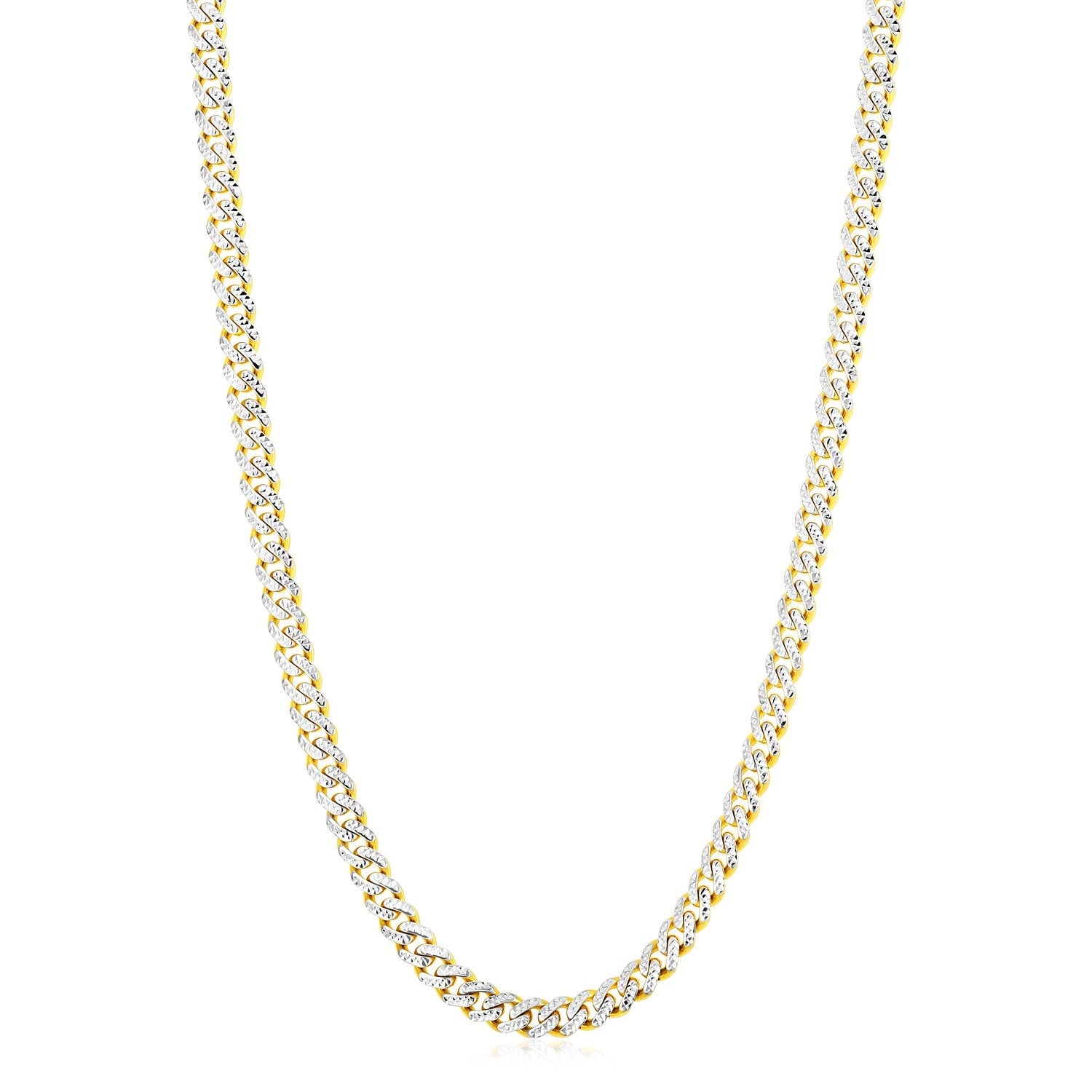 14k Yellow Gold White Pave High Polish Modern Lite Miami Cuban Chain (6.50 mm) - Coolpeacock