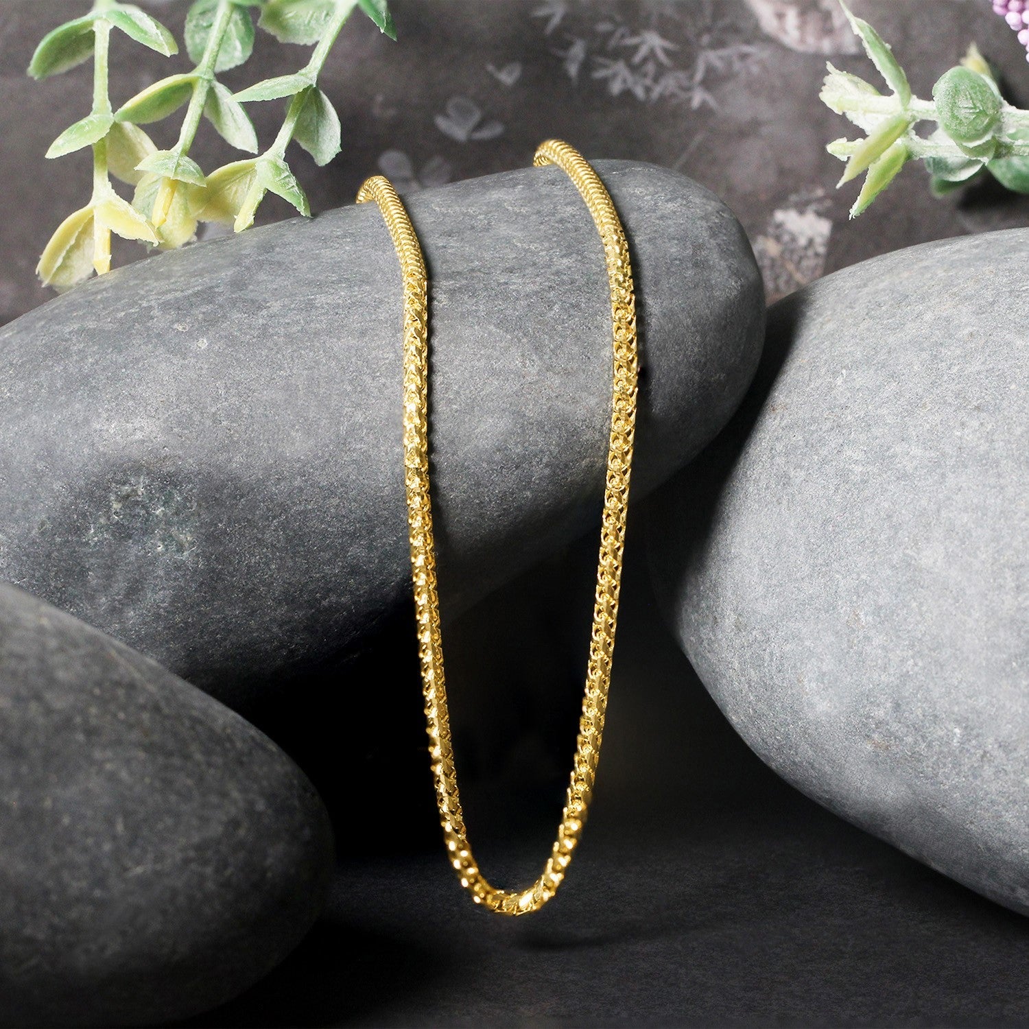 14k Yellow Solid Gold Diamond Cut Round Franco Chain (2.20 mm) - Coolpeacock