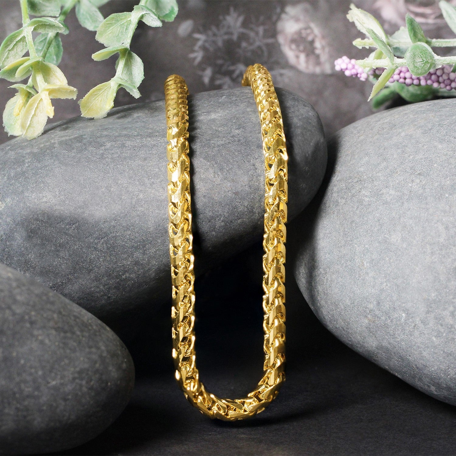 14k Yellow Solid Gold Diamond Cut Round Franco Chain (4.60 mm) - Coolpeacock