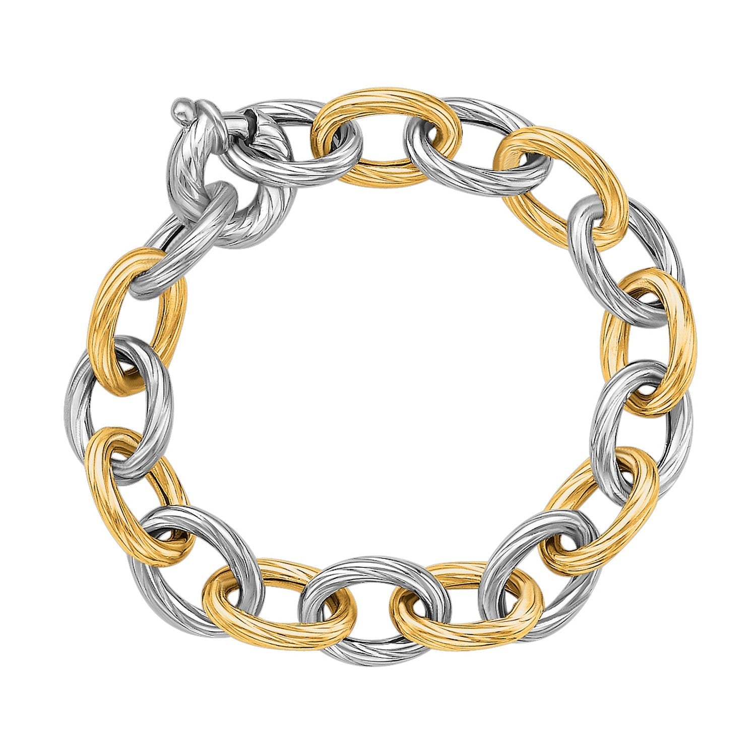 18k Yellow Gold and Sterling Silver Rhodium Plated Diamond Cut Chain Bracelet (9.65 mm) - Coolpeacock