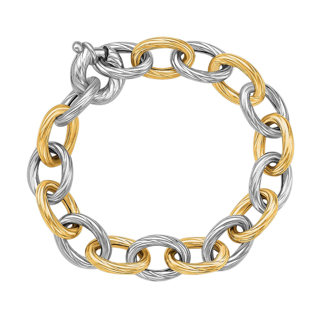 18k Yellow Gold and Sterling Silver Rhodium Plated Diamond Cut Chain Bracelet (9.65 mm) - Coolpeacock