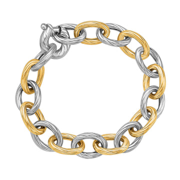 18k Yellow Gold and Sterling Silver Rhodium Plated Diamond Cut Chain Bracelet (9.65 mm) - Coolpeacock