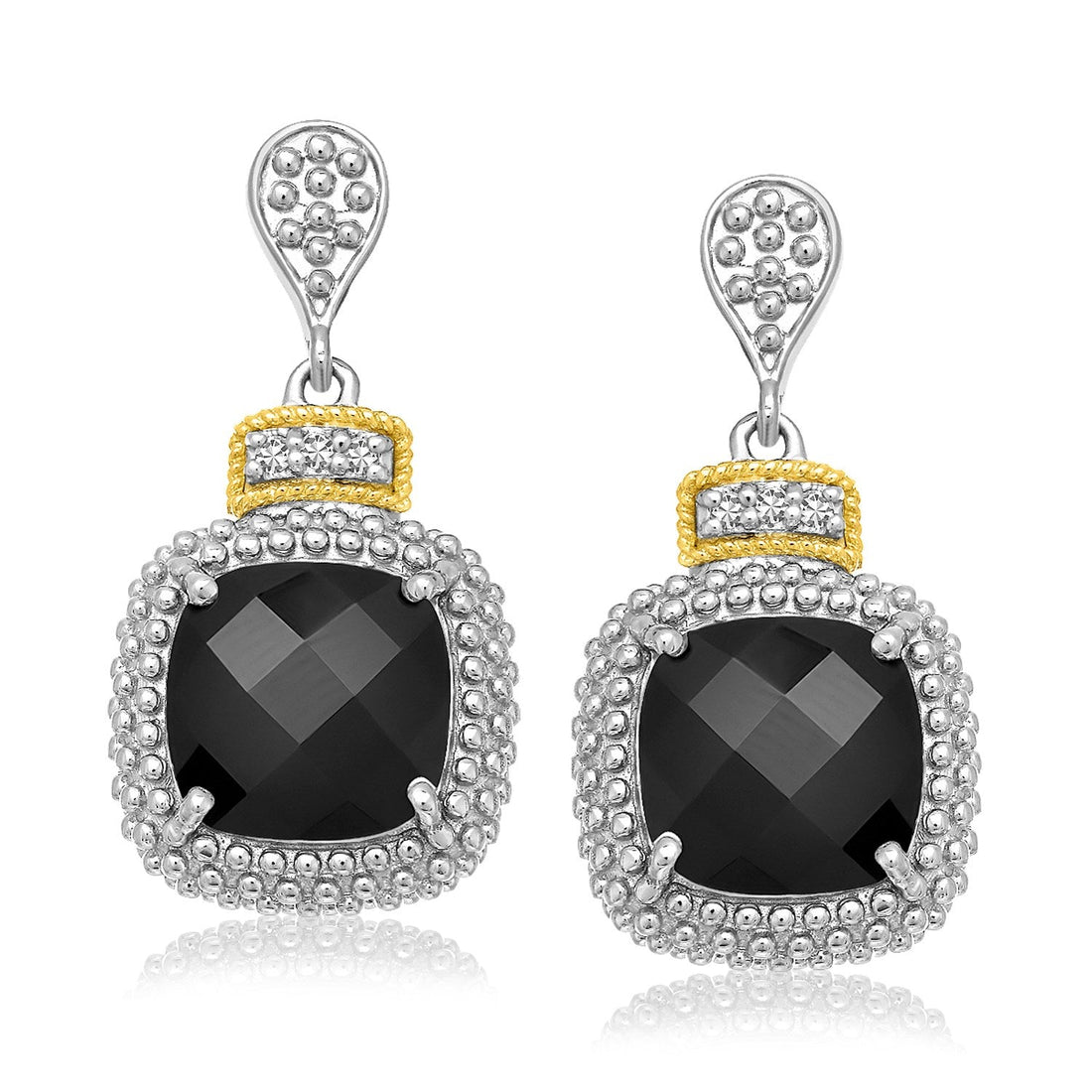 18k Yellow Gold & Sterling Silver Black Onyx & Diamond Earrings (.05cttw) - Coolpeacock