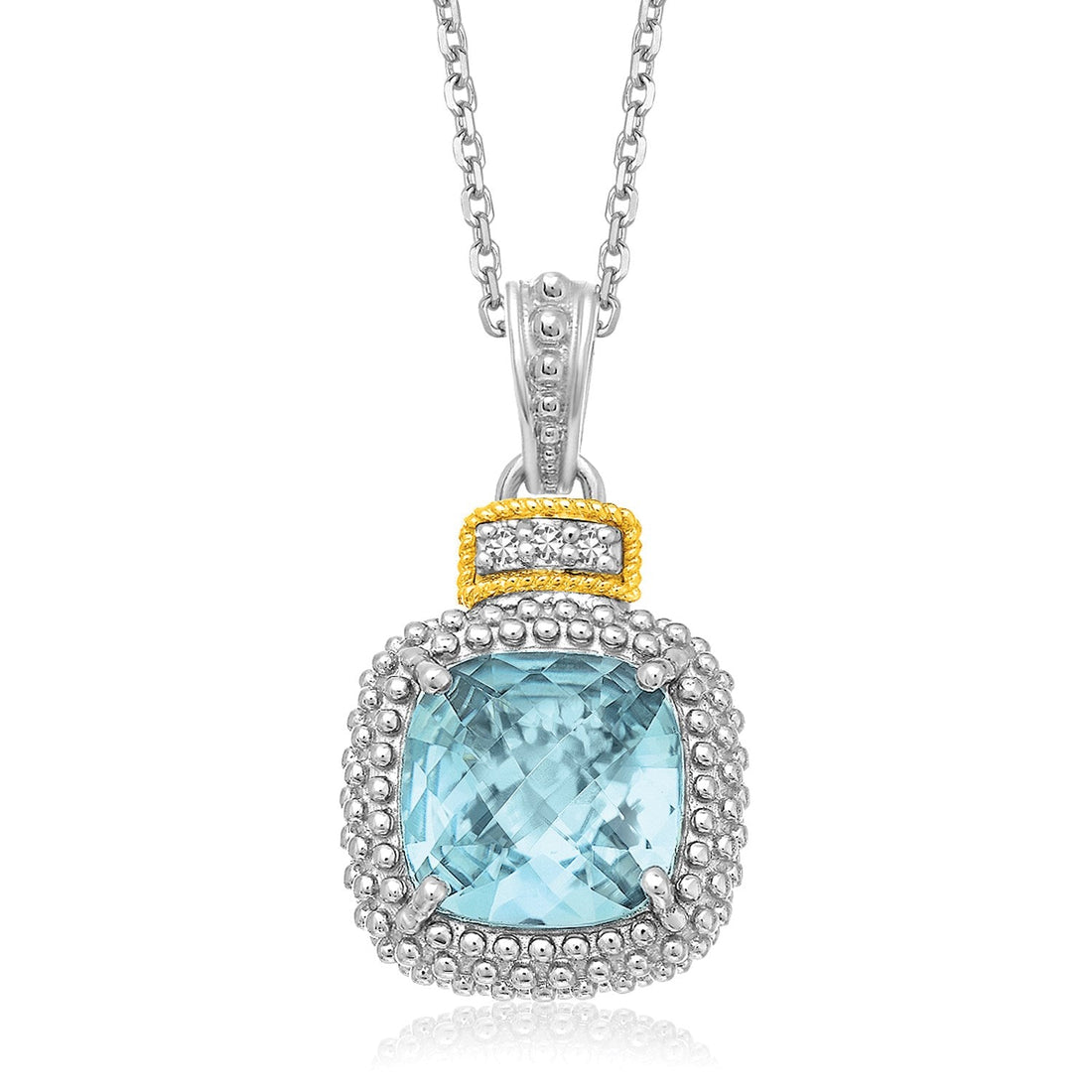 18k Yellow Gold & Sterling Silver Popcorn Sky Blue Topaz and Diamond Pendant - Coolpeacock