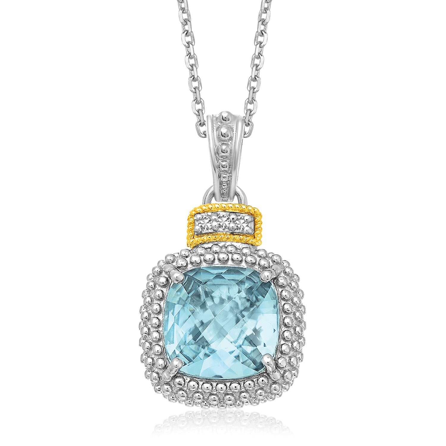 18k Yellow Gold & Sterling Silver Popcorn Sky Blue Topaz and Diamond Pendant - Coolpeacock
