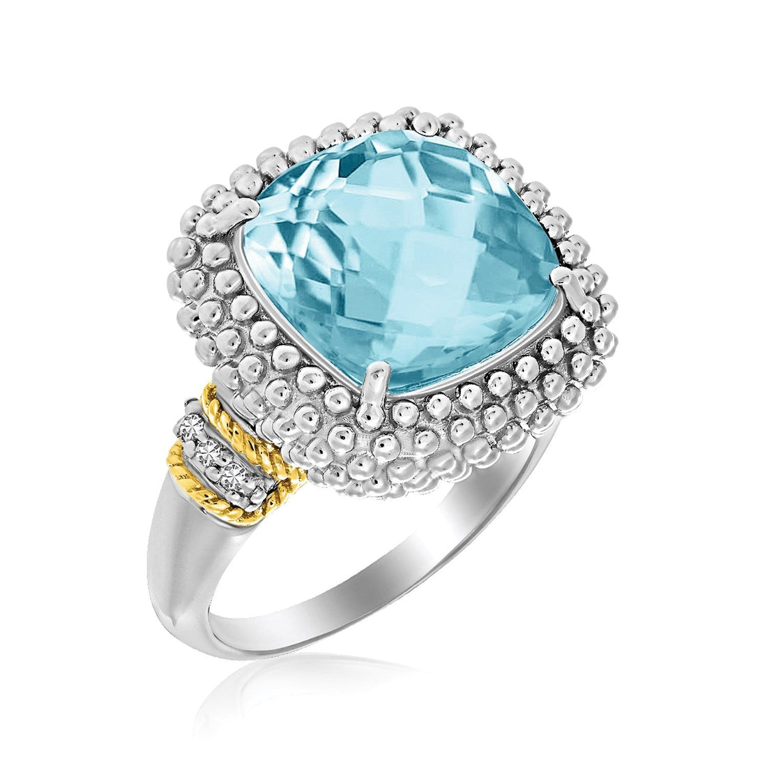 18k Yellow Gold & Sterling Silver Sky Blue Topaz and Diamond Popcorn Ring - Coolpeacock
