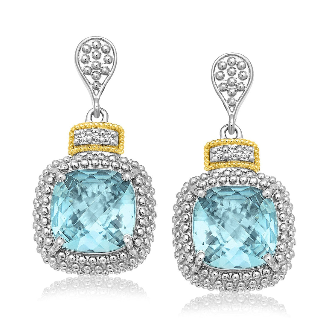 18k Yellow Gold & Sterling Silver Sky Blue Topaz & Diamond Earrings (.05cttw) - Coolpeacock