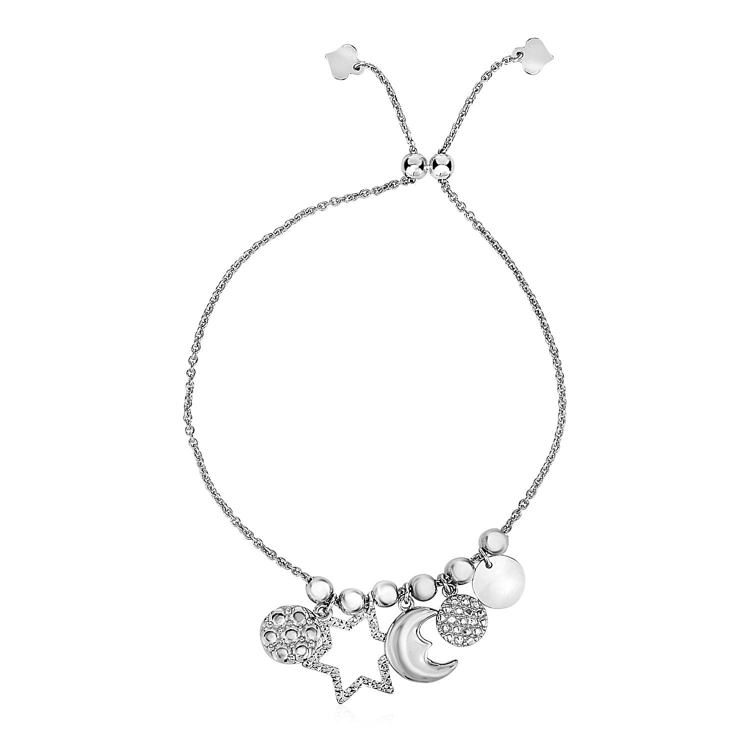 Adjustable Bead Bracelet with Celestial Charms in Sterling Silver - Coolpeacock