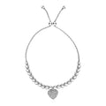 Adjustable Bead Bracelet with Round Charm and Cubic Zirconias in Sterling Silver - Coolpeacock