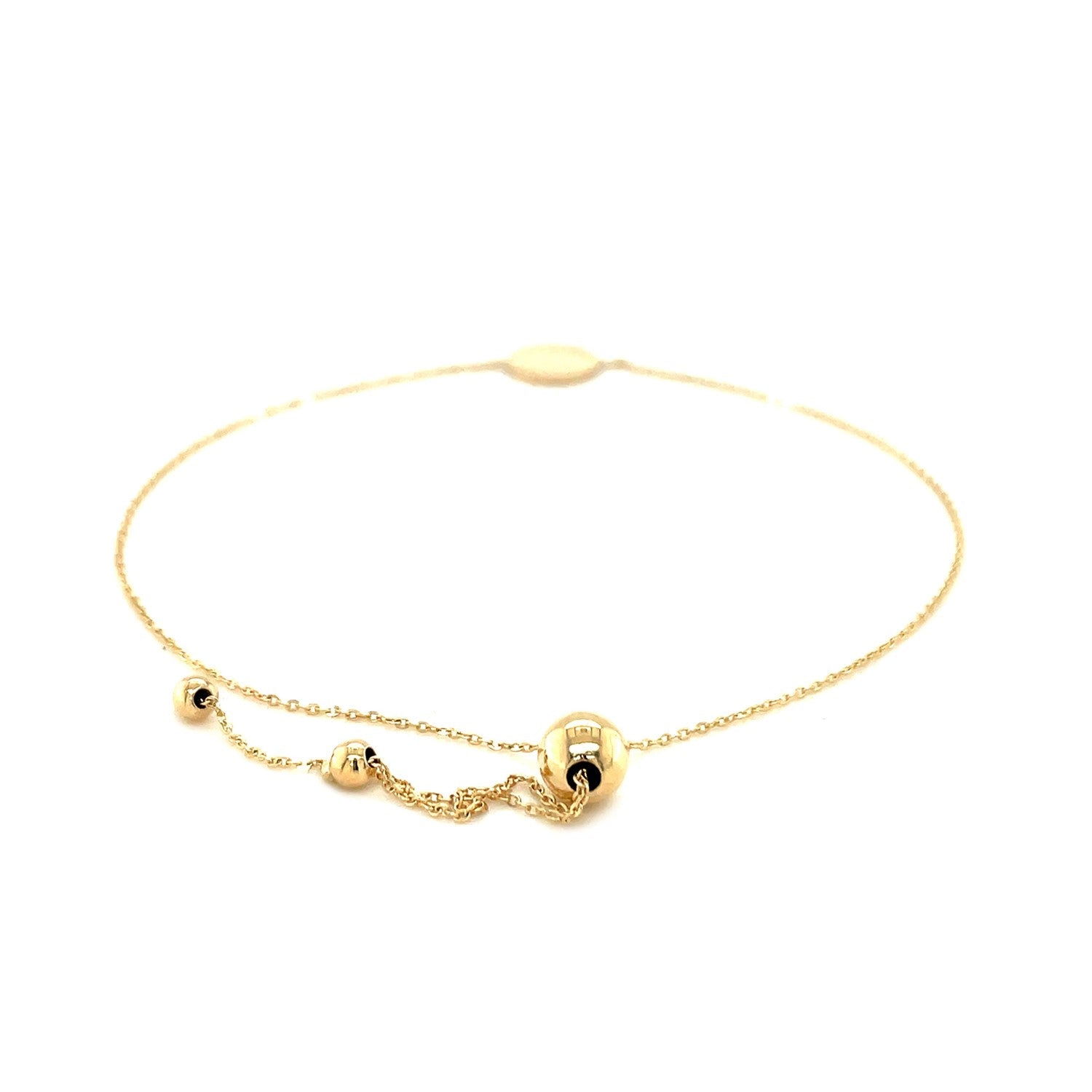 Adjustable Bracelet with Shiny Circle in 14k Yellow Gold (7.50 mm) - Coolpeacock