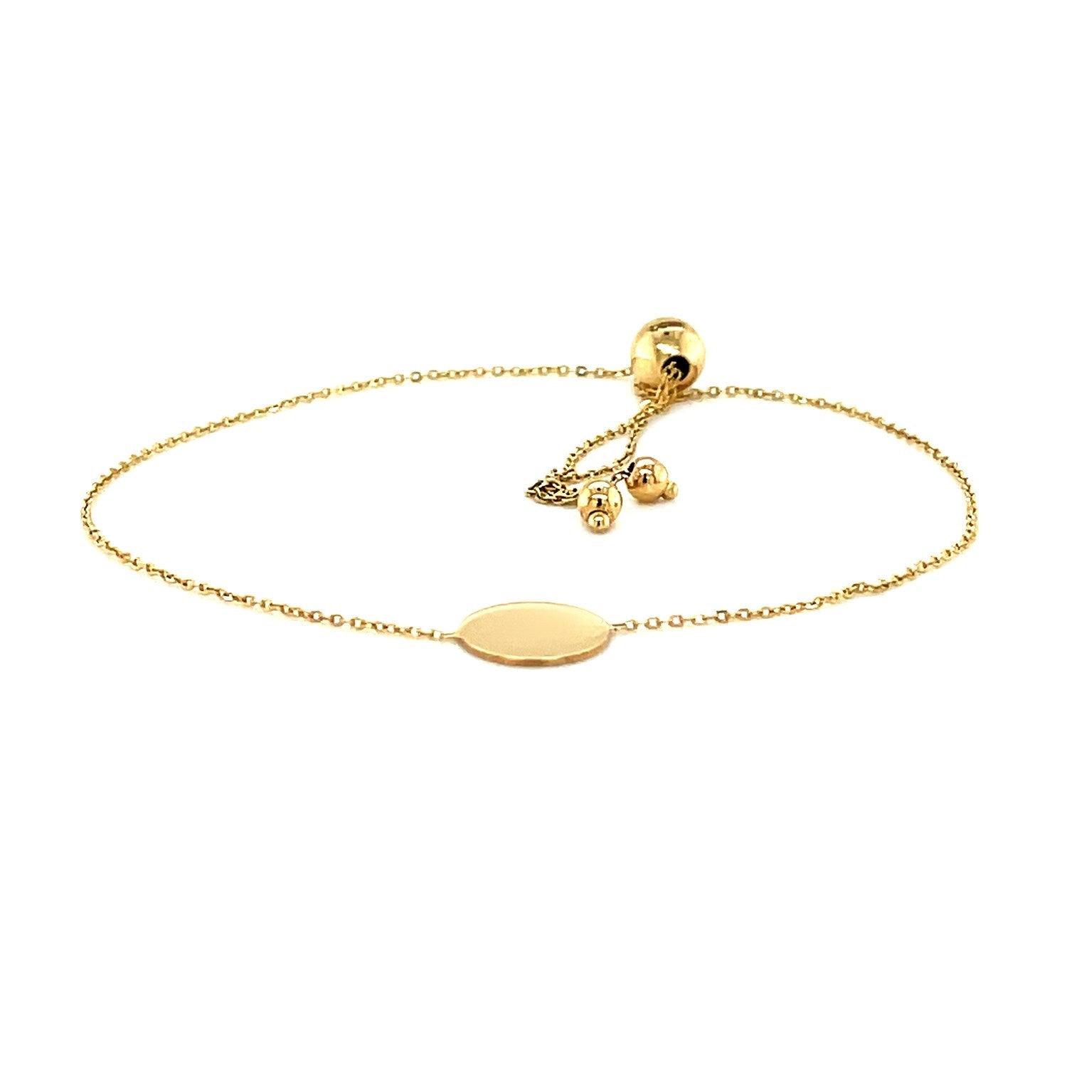 Adjustable Bracelet with Shiny Circle in 14k Yellow Gold (7.50 mm) - Coolpeacock