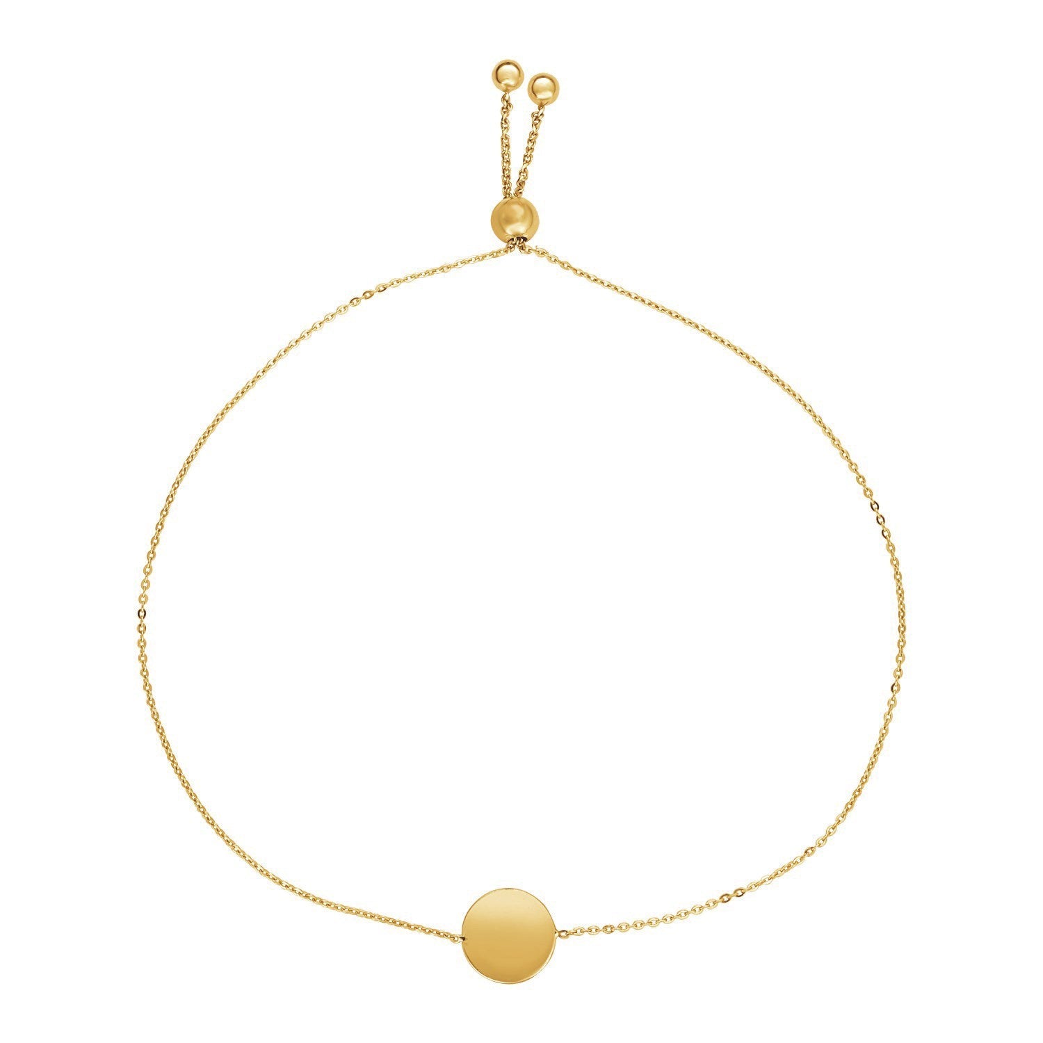 Adjustable Bracelet with Shiny Circle in 14k Yellow Gold (7.50 mm) - Coolpeacock