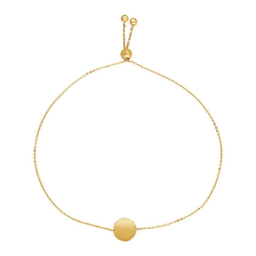 Adjustable Bracelet with Shiny Circle in 14k Yellow Gold (7.50 mm) - Coolpeacock