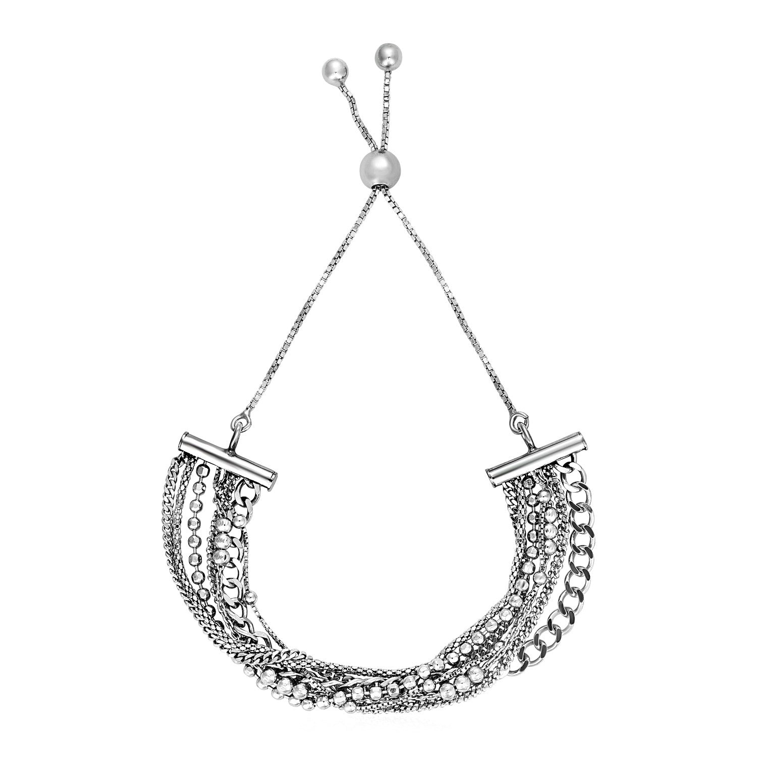 Adjustable Multi Chain Bracelet in Sterling Silver (15.00 mm) - Coolpeacock
