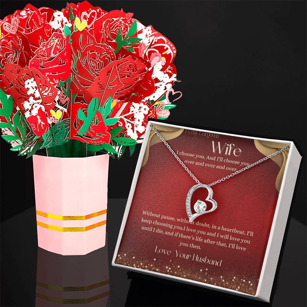 Forever Love Necklace + Sweet Devotion Flower Bouquet Bundle FPR WIFE