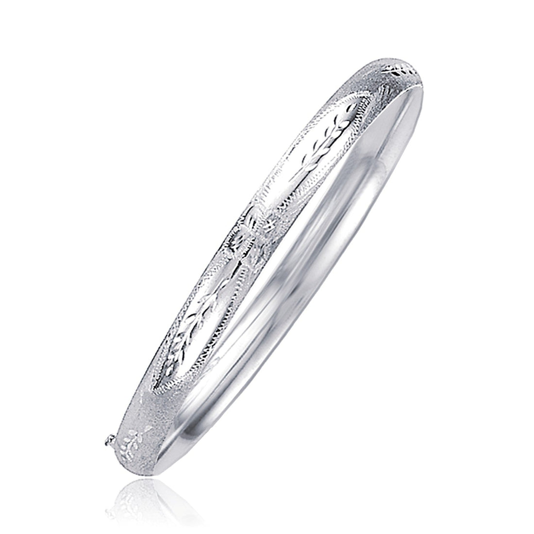 Classic Floral Carved Bangle in 14k White Gold (5.00 mm) - Coolpeacock