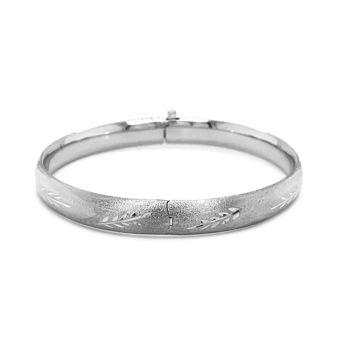 Classic Floral Carved Bangle in 14k White Gold (8.00 mm) - Coolpeacock