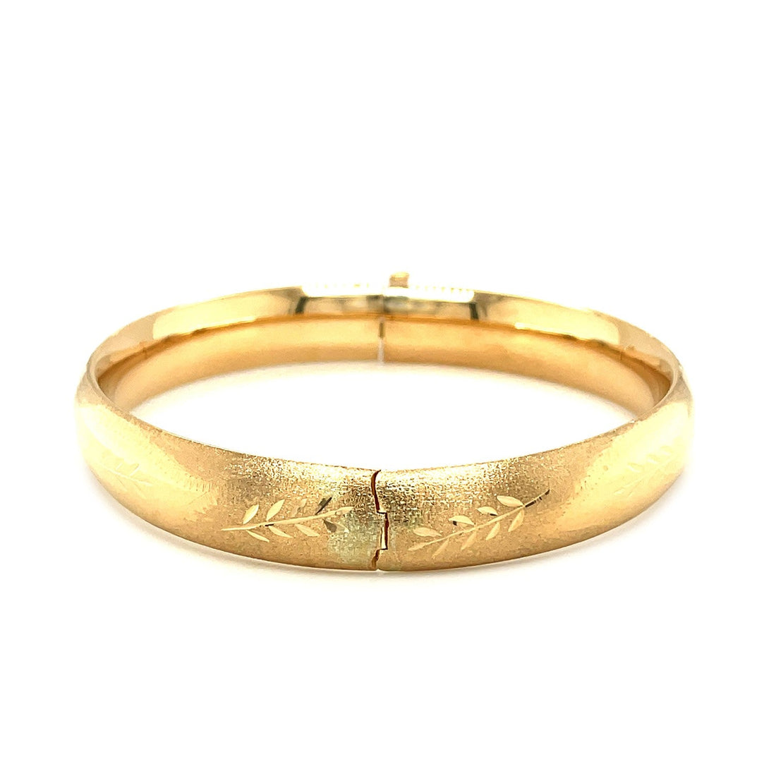 Classic Floral Carved Bangle in 14k Yellow Gold (10.00 mm) - Coolpeacock