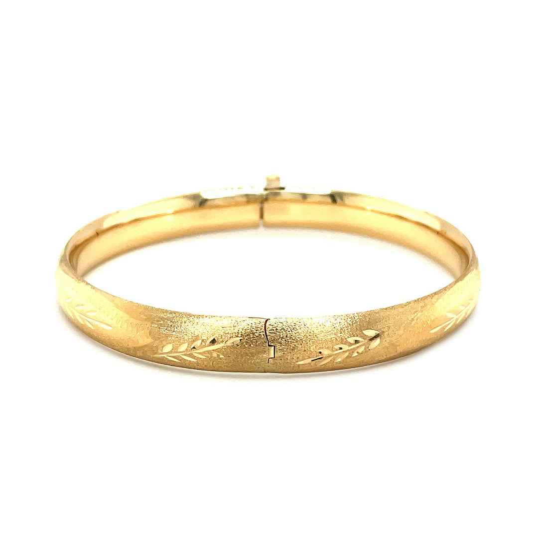 Classic Floral Carved Bangle in 14k Yellow Gold (8.00 mm) - Coolpeacock